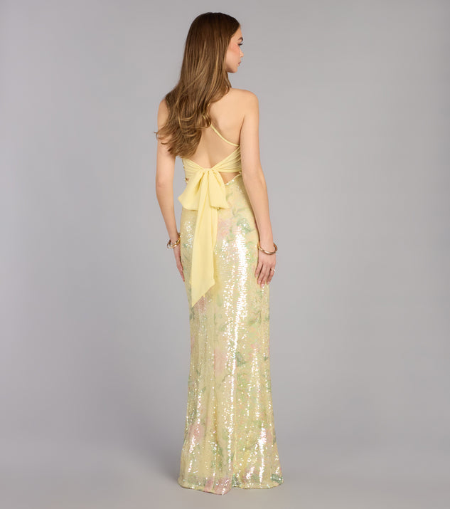 Windsor Brinley Bow Back Floral Sequin Column Dress - Image 2
