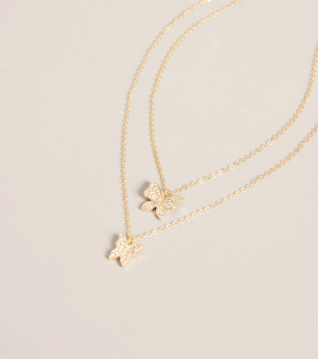 Windsor Butterfly Effect Layered Rhinestone Pendant Necklace - Image 2