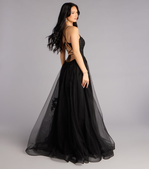 Windsor Caitlin Lace-Up Applique A-Line Formal Dress - Image 2