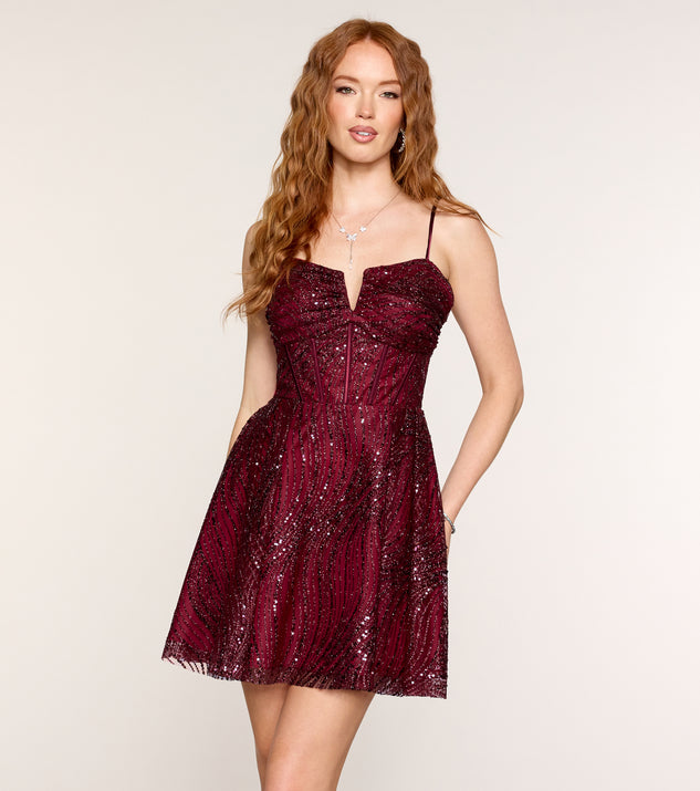 Windsor Caley Glitter Mesh Corset A Line Mini Dress - Image 3