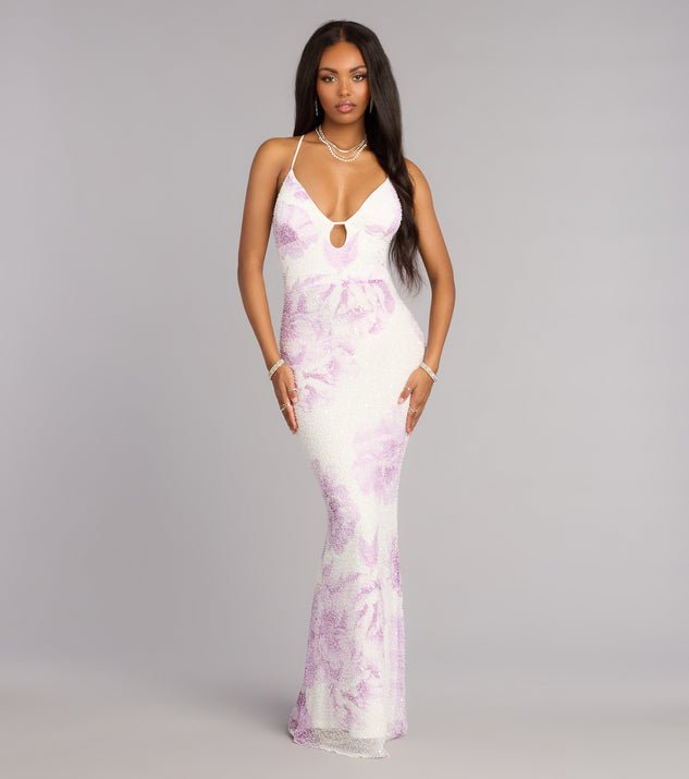 Windsor Camren Beaded Floral Lace-Up Mermaid Dress - Image 2