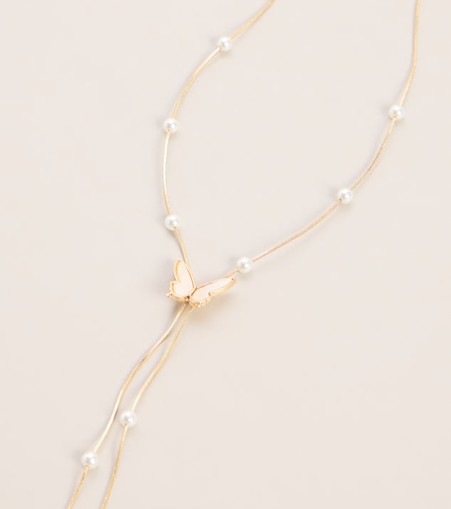 Windsor Caught Fluttering Pearl Butterfly Lariat Necklace - Image 2
