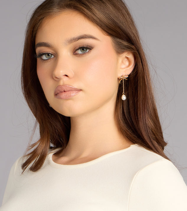 Windsor Charm Me Bow Dangle Pearl Earrings - Image 2