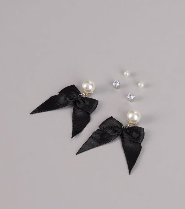 Windsor Charmed Details Pearl Bow Stud Earrings Set - Image 3