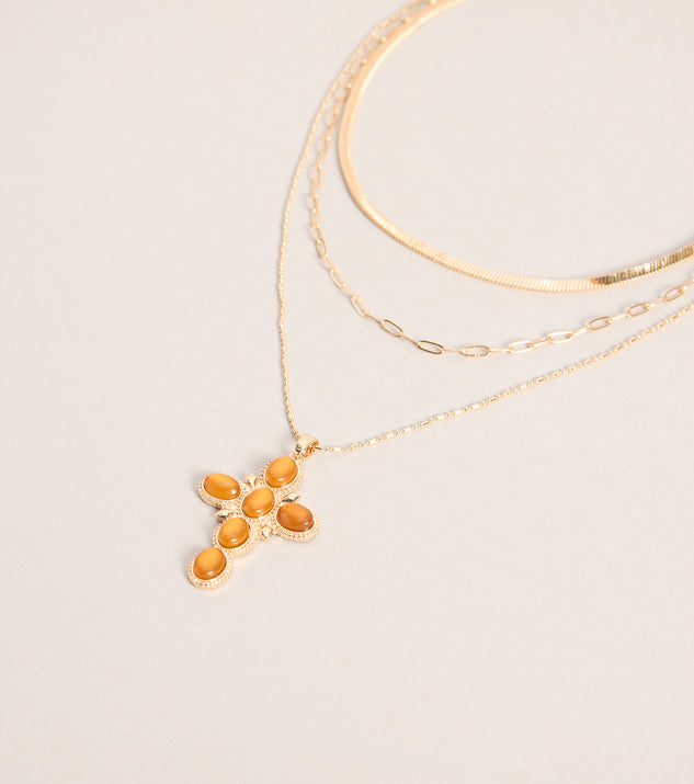 Windsor Chic Layers Stone Cross Charm Necklace - Image 3