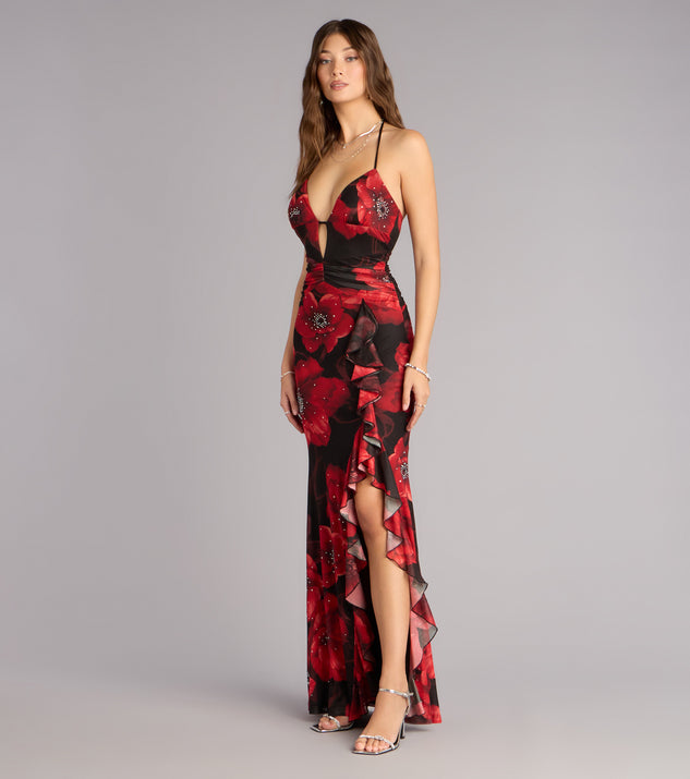 Windsor Christen Floral Rhinestone Mesh Formal Dress - Image 3