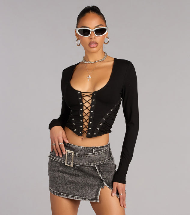 Windsor Confident Moves Lace-Up Long Sleeve Crop Top - Image 3