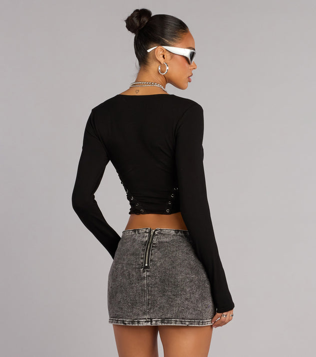Windsor Confident Moves Lace-Up Long Sleeve Crop Top - Image 2