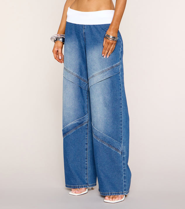 Windsor Contrast Code Knit Waist Wide-Leg Jeans - Image 3