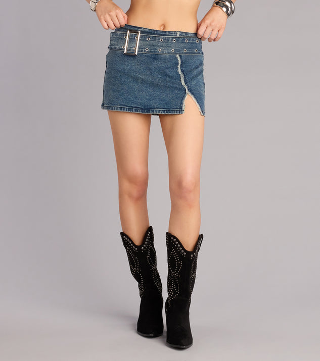 Windsor Cool Factor Belted Denim Mini Skort - Image 2