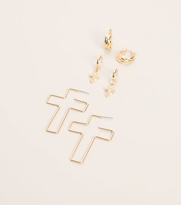 Windsor Cross Check Huggie Earring Three Pack - Image 2