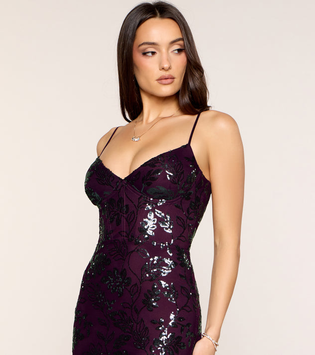 Windsor Dark Petal Floral Sequin Bodycon Dress - Image 3