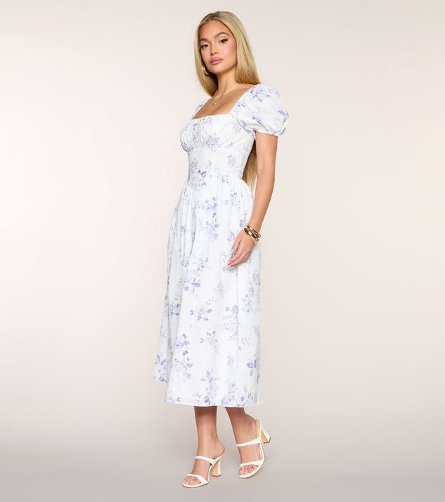 Windsor Day Date Floral Print Puff Sleeve Midi Dress - Image 3