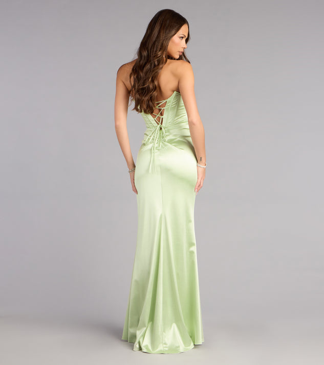 Windsor Delilah Satin Corset Slit Formal Dress - Image 2