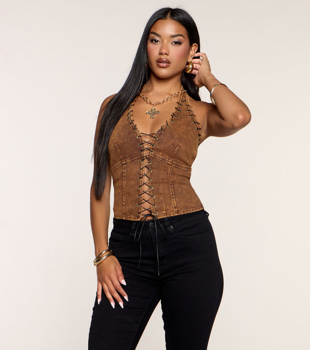 Windsor Desert Daze Lace Up Denim Halter Top - Image 2