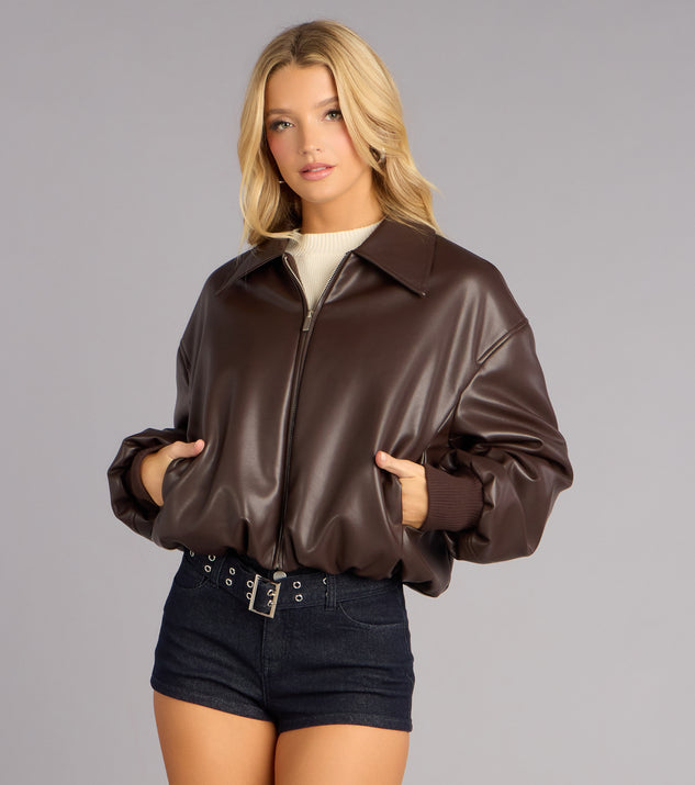Windsor Effortless Edge Faux Leather Bomber Jacket - Image 2
