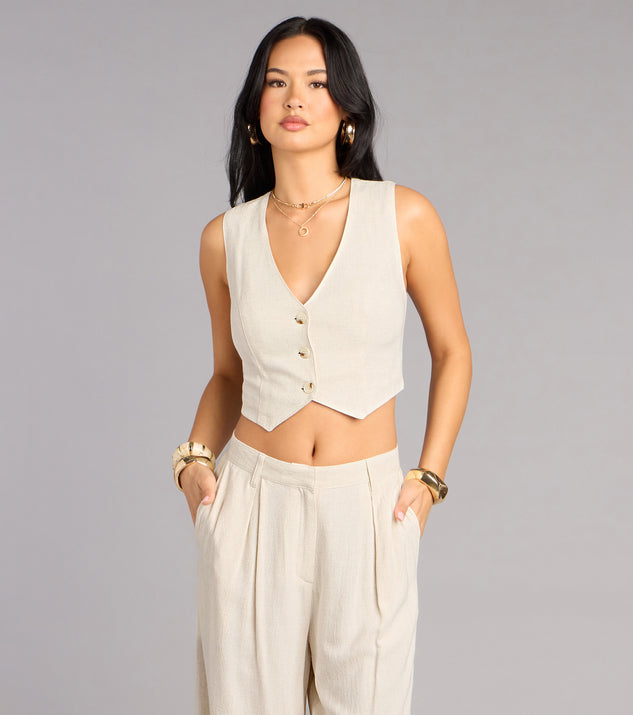 Windsor Effortlessly Polished Linen-Blend Cropped Vest - Image 3