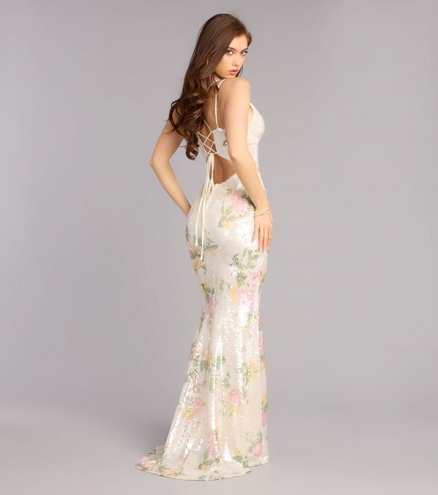 Windsor Elora Floral Sequin Lace-Up Mermaid Dress - Image 2
