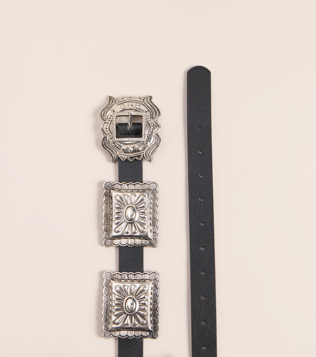 Windsor Etched In Style Faux Leather Concho Belt - Image 3