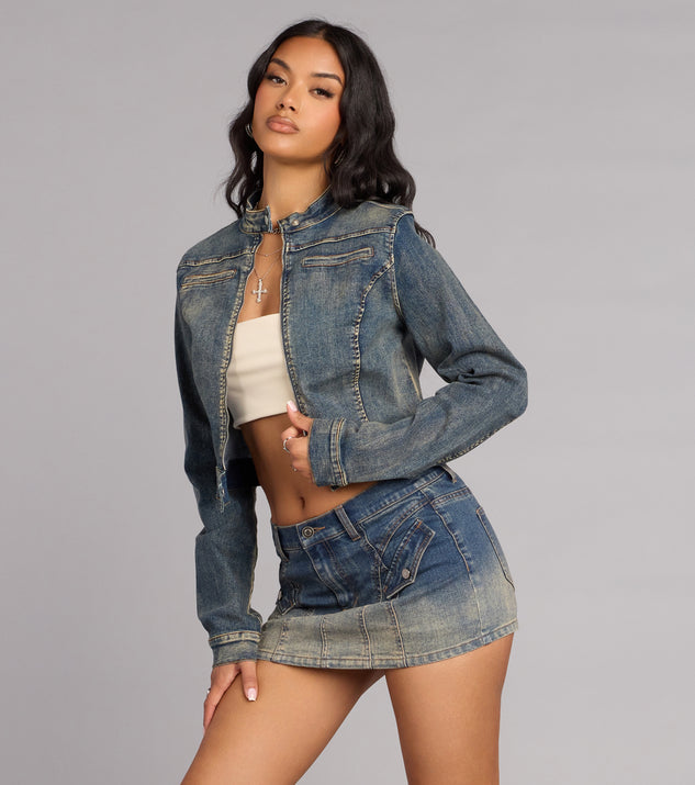 Windsor Fast Lane Cool Moto Denim Crop Jacket - Image 2
