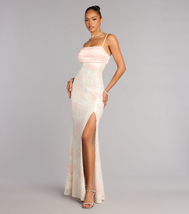Windsor Fiona Floral Sequin Slit Formal Dress - Image 3
