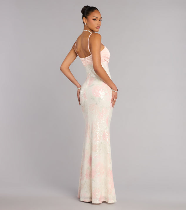 Windsor Fiona Floral Sequin Slit Formal Dress - Image 2