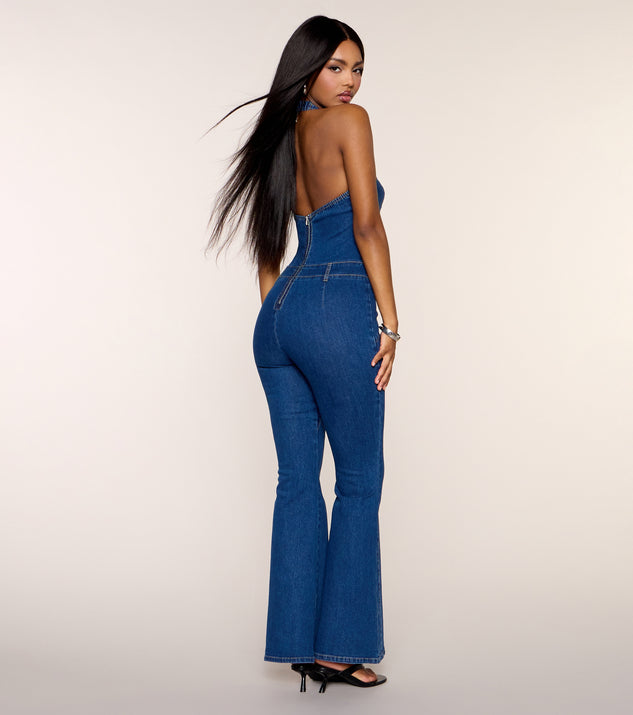 Windsor 'Fit Check Denim Halter Lace-Up Jumpsuit - Image 2