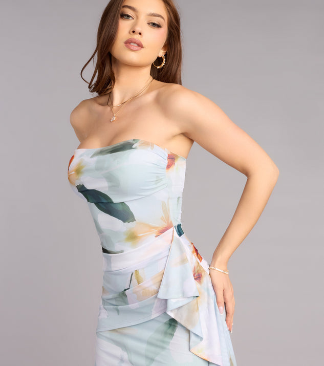 Windsor Flirty Invite Floral Strapless Midi Dress - Image 3