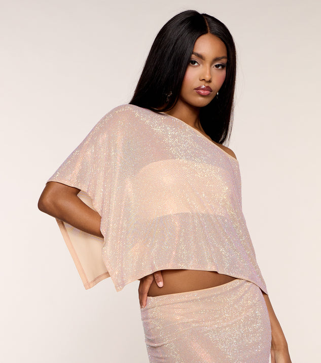 Windsor Glimmer Move Rhinestone Sheer Knit Poncho - Image 3