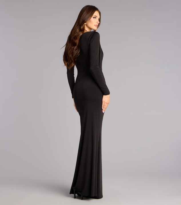 Windsor Golden Spotlight Plunge Long Sleeve Maxi Dress - Image 2