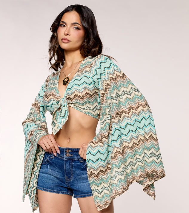 Windsor Good Vibes Flare Sleeve Tie-Front Top - Image 3