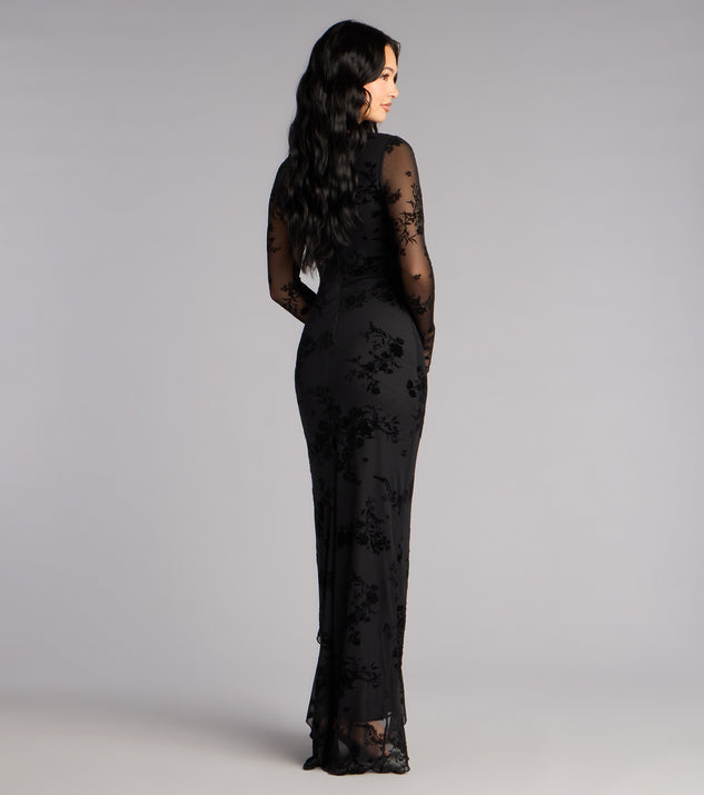 Windsor Irene Flocked Ruffle Slit Formal Dress - Image 2
