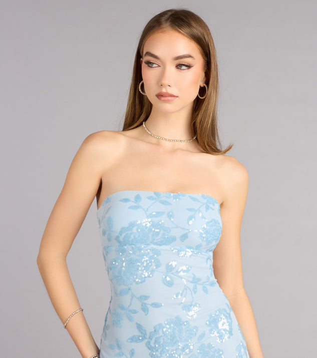Windsor Isabel Sequin Floral Strapless Formal Dress - Image 3