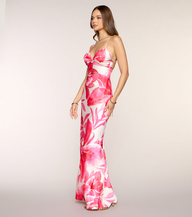 Windsor Jailei Floral Satin Lace-Up Formal Dress - Image 3
