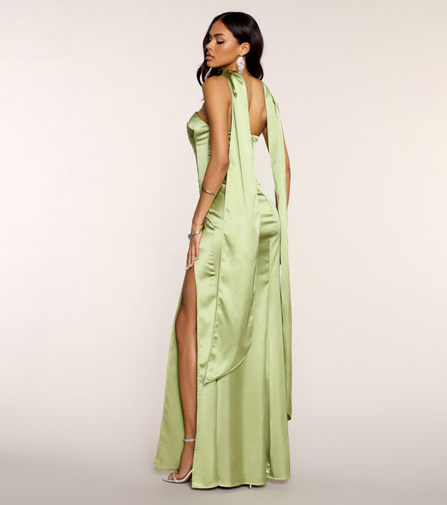 Windsor Jordan Satin Formal Dress With Scarf - Image 2