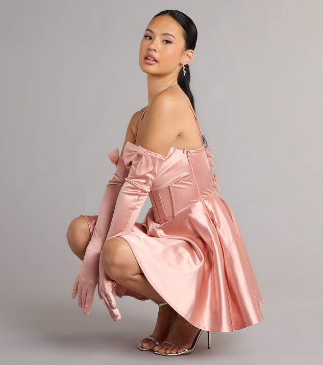 Windsor Juliette Satin Corset Short Dress With Gloves - Image 2