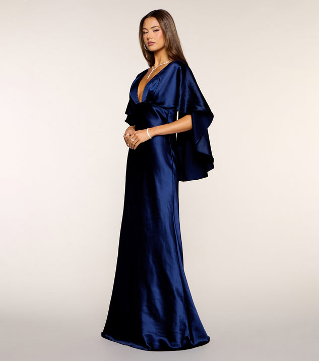 Windsor Kerry Satin Cape Mermaid Formal Dress - Image 3