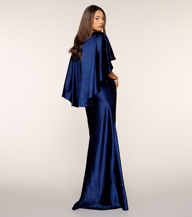 Windsor Kerry Satin Cape Mermaid Formal Dress - Image 2