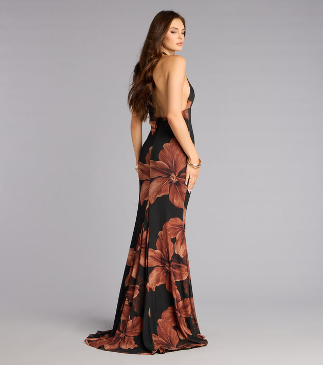 Windsor Kiana Floral Mesh Halter Mermaid Formal Dress - Image 2