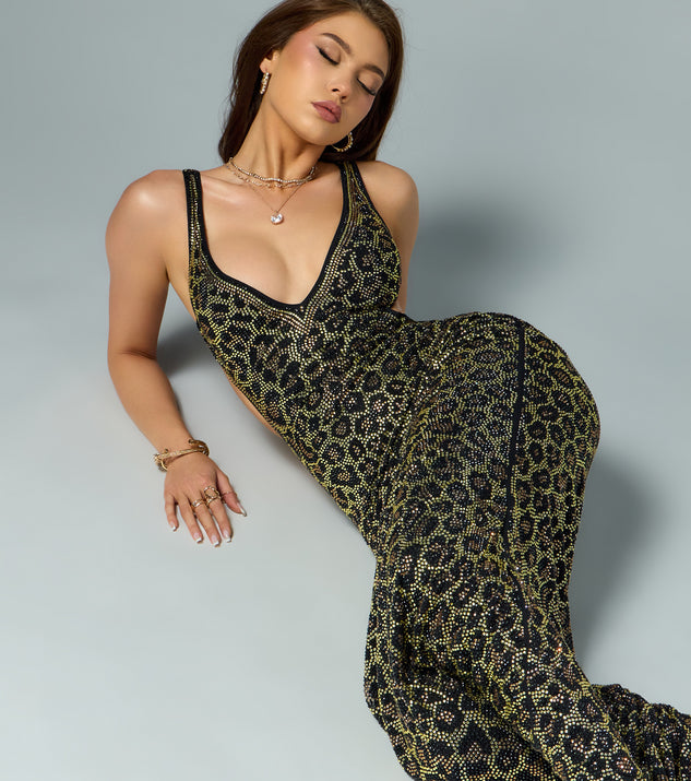 Windsor Kim Rhinestone Leopard Mermaid Formal Dress - Image 2