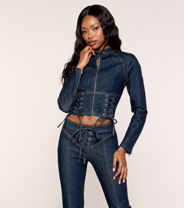 Windsor Laced In Long Sleeve Lace Up Denim Jacket - Image 3
