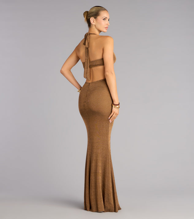 Windsor Laren Metallic Halter Mermaid Formal Dress - Image 2