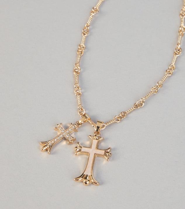 Windsor Layered Faith Double Cross Necklace - Image 3