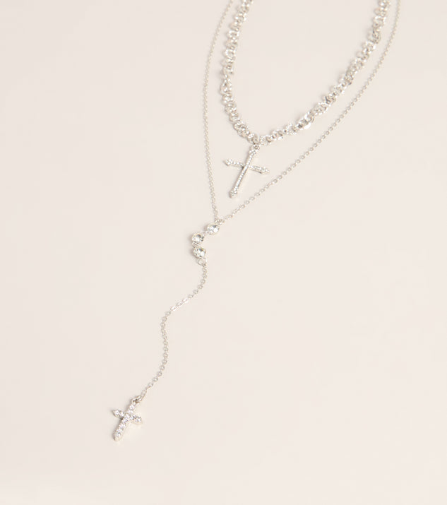 Windsor Layered Sparkle Rhinestone Cross Charm Lariat Necklace - Image 3