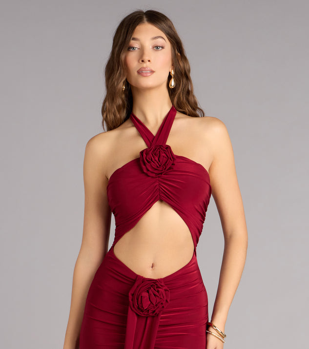 Windsor Lilian Halter Flower Cutout Mermaid Formal Dress - Image 3