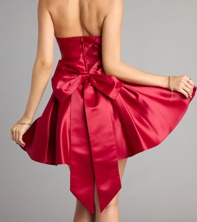 Windsor Lille Bow Back Satin Strapless Skater Dress - Image 3