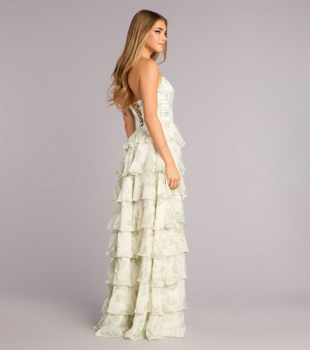 Windsor Lilyana Floral Chiffon Strapless Ruffle A-Line Dress - Image 2