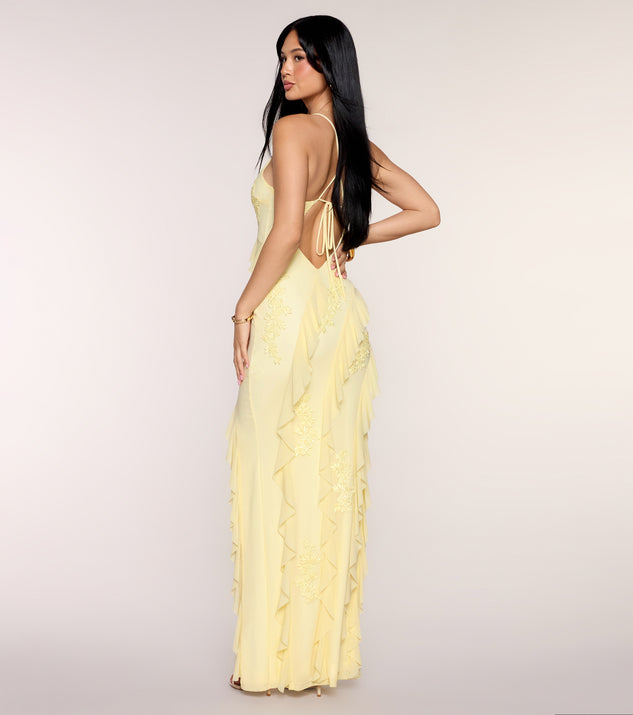 Windsor Lisi Mesh Applique Ruffle Formal Dress - Image 2