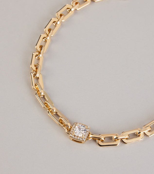 Windsor Locked In Shine Rhinestone Chunky Chain Necklace - Image 3
