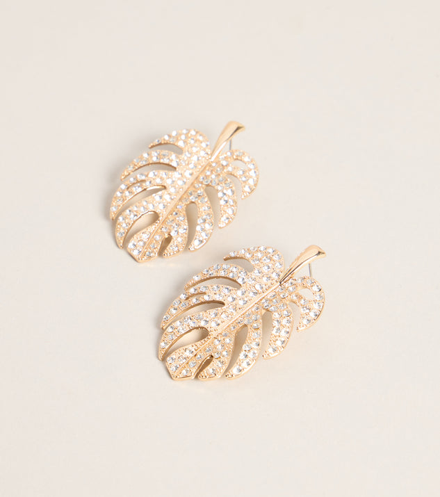 Windsor Luxe Vacay Statement Rhinestone Leaf Stud Earrings - Image 2